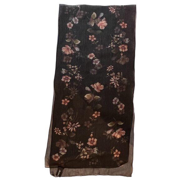 VTG Berkshire Floral Black Sheer Scarf Rectangle Polyester Made In Italy Women - Picture 4 of 8
